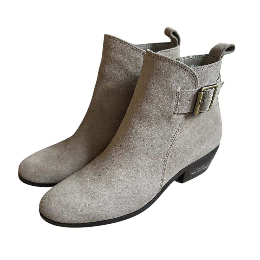 Blondo Womens Saddie Ankle Boots Beige Suede Block Heel Zip Up Size 6.5 NEW
